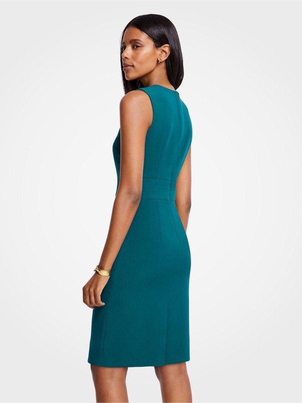 Ann Taylor Doubleweave V-Neck Sheath Dress — Teal Blue/Green — Size 0 - Picture 2 of 5